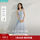 茵曼（INMAN）章若楠同款歐若風(fēng)法式吊帶連衣裙2026夏季新品女裝淡鵝黃色裙子 藍色 (方領(lǐng)) XL