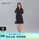 GANT/甘特女士翻領(lǐng)中長(cháng)裙簡(jiǎn)約復古襯衫裙字母印花收腰系帶連衣裙 433夜藍色 M (36)
