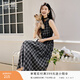 香影黑色格子無(wú)袖連衣裙女2026春季新款復古法式中長(cháng)款收腰a字裙 黑色 M 160/84A/95-110斤