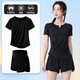 百思絨瑜伽服套裝女跑步寬松透氣速干衣短袖健身服防走光緊身短褲熱褲子