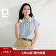 茵曼（INMAN）涼感亞麻法式系帶襯衫2026夏季女裝新款寬松蝙蝠袖襯衣上衣 淺藍色 L