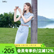 百圖betu女裝夏季新款連衣裙無(wú)袖減齡蕾絲拼接牛仔連衣裙2507T53 淺牛仔藍 M