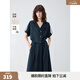 ELLE法式通勤風(fēng)亞麻連衣裙女2026春季新款收腰顯瘦設計感a字裙子 藏青 S
