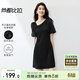 尚都比拉夏季國風(fēng)新中式不規則斜領(lǐng)泡泡袖收腰連衣裙女 曜石黑 L 