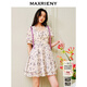 MAXRIENY【商場(chǎng)同款】歐式園藝風(fēng)茶歇裙紫玫瑰歐根紗連衣裙 紫花 S 01
