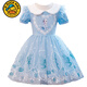 G.duck女童愛(ài)莎連衣裙春夏短袖紗裙冰雪奇緣兒童裝艾莎公主裙生日表演服 藍裙短袖（單裙短袖子） 100 適合身高90cm左右
