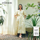edition連衣裙女夏新款復古法式泡泡袖收腰印花氣質(zhì)亞麻長(cháng)裙 藝術(shù)花卉色 S 160