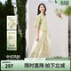 歐莎（OSA）新中式盤(pán)扣雪紡連衣裙套裝女夏新款古典印花襯衫半身裙兩件套 清新綠 L