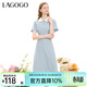 LAGOGO淺藍色時(shí)尚百搭工裝連衣裙女士拉谷谷夏季新款收腰短袖裙子 淺藍色(N8) S