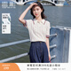 香影polo衫短袖女針織2026夏裝新款氣質(zhì)條紋拼接翻領(lǐng)白色正肩上衣 米白 M 160/84A/95-110斤