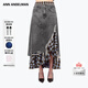 ANN ANDELMAN【姚安娜同款】復古牛仔半身裙 格紋拼接假兩件半裙 灰黑 XS