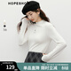 紅袖（hopeshow）顯瘦百搭長(cháng)袖T恤2025冬季新款女裝字母燙鉆半高領(lǐng)磨毛保暖上衣 本白001 M
