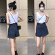 衣然呈品復古牛仔短裙褲女士夏季薄款大碼胖mm高腰遮胯顯瘦a字半身裙子女 藍色 M 【建議90-110斤】