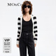 MO&Co.針織開(kāi)衫含馬海毛綿羊毛春秋精致鉆扣短款外套摩安珂 黑白條色 S