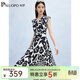 帕羅（PALUOPO）100%桑蠶絲連衣裙女v領(lǐng)無(wú)袖雙縐真絲印花夏季新款a字高腰中長(cháng)裙 深藏青 XL (170/92A)