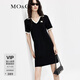 MO&Co.POLO領(lǐng)V領(lǐng)撞色邊短袖連衣裙法式氣質(zhì)設計感裙子女摩安珂 黑色 S 160