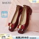 百思圖（BASTO）【夢(mèng)中人】百思圖秋季商場(chǎng)新款淺口單鞋小紅鞋一腳蹬皮鞋女婚鞋 紅色 37