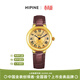 西普尼金表（HIPINE）金表女純金999足金黃金手表復古腕表時(shí)尚石英女生日禮物 【光殼金面鋼扣-棕帶】金重3.5g+