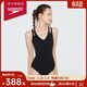 速比濤（Speedo）泳衣女小黑裙系列防曬修身顯瘦遮肚ins性感小心機溫泉連體泳衣 黑色(老款) S (高155-160cm,重44-50kg)