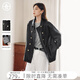 對白（DUIBAI）【AN大碼系列】巴恩風(fēng)皮衣外套春季胖mm新款復古寬松pu皮夾克上衣 靜謐黑 M 建議體重110-125
