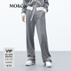MO&Co.運動(dòng)風(fēng)抽繩高腰絲絨感直筒及地休閑褲運動(dòng)褲褲子女摩安珂 中花灰色-第2批 S