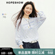 紅袖（hopeshow）多巴胺撞色條紋T恤2026春季新款女裝字母印花落肩圓領(lǐng)百搭上衣 藍條725 M