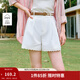 茵曼100%棉休閑百搭高腰闊腿短褲2026夏季女裝新款蕾絲邊褶裥褲子  云朵白 （微透建議穿膚色打底） 27