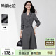 尚都比拉氣質(zhì)平駁領(lǐng)長(cháng)袖連衣裙女秋季不規則下擺西裝裙收腰顯瘦中長(cháng)裙