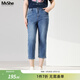 MsShe【冰氧吧牛仔褲】大碼女裝2026春裝胖mm顯瘦彈力七分小腳褲 牛仔中藍色現貨-5040 2XL