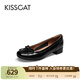 接吻貓KISSCAT船鞋復古法式平底鞋溫柔蝴蝶結女士單鞋KA54518-10 黑色 皺紋牛漆皮 36