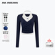 ANN ANDELMAN【尹普美同款】修身掐腰上衣長(cháng)袖T恤掛脖背心假兩件 藏藍色 XS