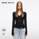 MISS SIXTY2026春季新款長(cháng)袖T恤女復古蕾絲拼接性感修身短款上衣 黑色 M
