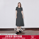 初語(yǔ)拼接設計感連衣裙女2025夏季新款復古深灰色圓領(lǐng)休閑T恤裙 深灰色 M
