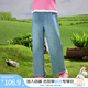 茵曼女童牛仔褲迷你章仔春季兒童中大童寬松休閑長(cháng)褲女孩時(shí)尚褲子 淺牛仔藍 150