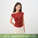自巧小個(gè)子紅色設計感斜肩t恤女2025夏新款短袖露肩掐腰針織上衣 珊瑚紅 M （尺碼：4）