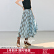 初語(yǔ)灰藍格紋雪紡長(cháng)款半身裙女2025夏季新款飄逸百搭輕文藝A字裙 淺藍灰格 L