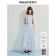 MAXRIENY優(yōu)雅度假風(fēng)無(wú)袖收腰連衣裙夏款法式復古優(yōu)雅風(fēng)蕾絲長(cháng)裙 冰藍 S