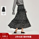 茵曼（INMAN）復古花邊拼接格紋半身裙2026春季女裝新款高腰顯瘦大擺長(cháng)裙 黑白格 S