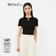 MO&Co.圓領(lǐng)短袖修身收腰短款露臍彈力T恤上衣時(shí)髦洋氣上裝女摩安珂 黑色 L