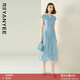 顏域鏤空蕾絲連衣裙女2026夏季新款輕熟高腰顯瘦通勤減齡氣質(zhì)裙子 藍花 XL