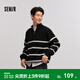森馬（Semir）森柔|毛衫男冬季含羊毛針織衫老錢(qián)風(fēng)拉鏈半開(kāi)襟毛衣情侶內搭 黑白色調00391 M