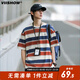 viishowcityboy撞色條紋情侶短t短袖T恤男春夏新款日系寬松t 紅藍條紋 XL