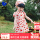 迷你巴拉夏季新款女童純棉甜美公主裙寶寶洋氣泡泡袖連衣裙 紅色調00366 100
