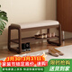 爰京實(shí)木換鞋凳入戶(hù)鞋架門(mén)口雙層軟包穿鞋凳子鞋柜入戶(hù)柜京倉80胡桃色