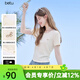 百圖betu女裝夏季新款T恤拼接精致花邊抽褶收腰短袖上衣女2506T04 淺黃 M