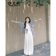 妍莉芬（yanlifen）夏季女裝搭配一整套藍(lán)色格紋襯衫白色闊腿褲套裝洋氣質(zhì)慵懶風(fēng)褲子 三件套 S
