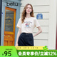 百圖betu女裝夏季新款T恤字母植絨工藝印花棉感短袖上衣女2507T14 淺黃 M