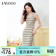 LAGOGO炫彩條紋針織連衣裙女拉谷谷2025年春季新款修身彈力背心裙 混色 M
