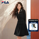 FILA 斐樂(lè )楊冪同款女子連衣裙春新款時(shí)尚休閑寬松收腰翻領(lǐng)連身裙 正黑色-BK XL 175/92A