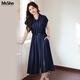 慕姍詩(shī)怡（MsShe）【巨顯瘦法式連衣裙】大碼女裝2025夏裝胖mm收腰巨遮肚裙子 藏青藍色現貨 5XL